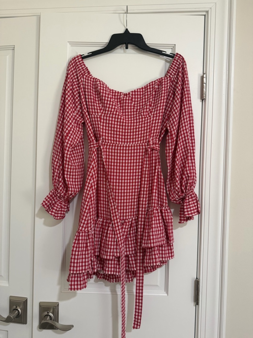 Anthropologie Maeve Gingham Bare Frill Mini Dress - Picture 5 of 14